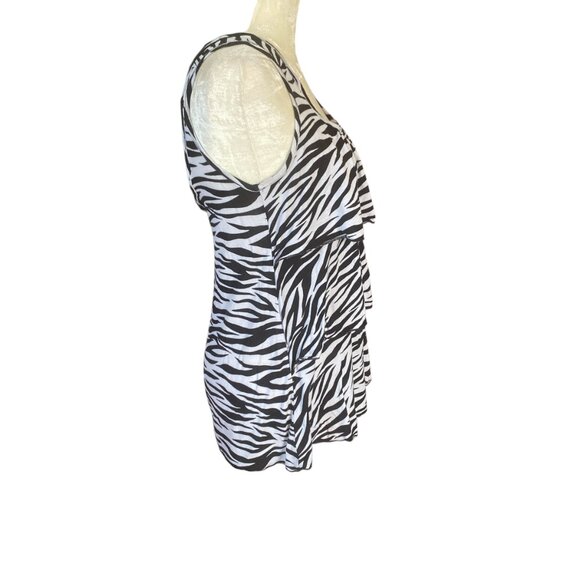Vous Couture black and white zebra print sleeveless stretchy layered top small - Picture 3 of 7
